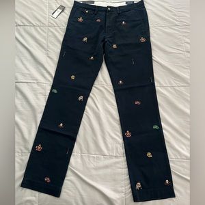 Men’s Polo slim fit navy embroidered chinos